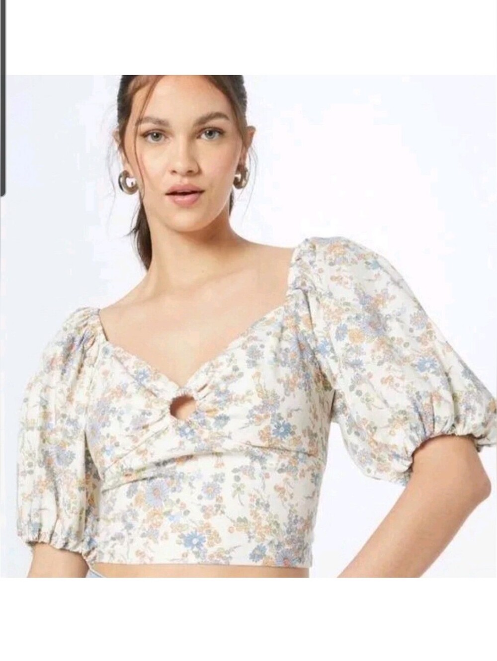 Abercrombie & Fitch Puff Sleeve Smocked Floral  Crop Top Sz Lg Cottagecore Boho